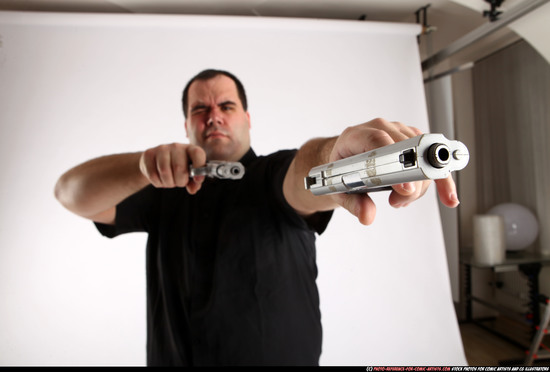 Man Adult Chubby White Fighting with gun Standing poses Casual