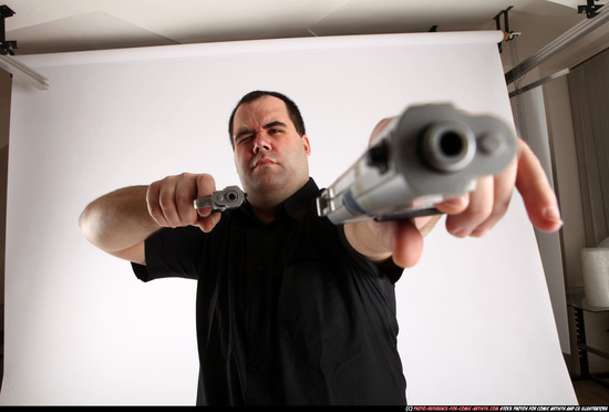 Man Adult Chubby White Fighting with gun Standing poses Casual