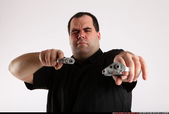 Man Adult Chubby White Fighting with gun Standing poses Casual