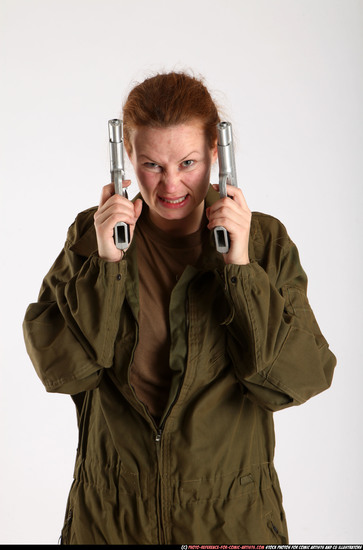 Woman Adult Athletic White Fighting with gun Standing poses Army