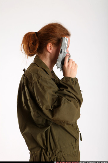 Woman Adult Athletic White Fighting with gun Standing poses Army