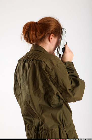 Woman Adult Athletic White Fighting with gun Standing poses Army