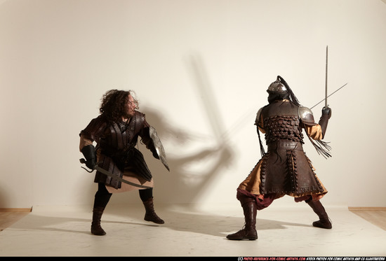 Adult Average White Fighting with sword Moving poses Army Men