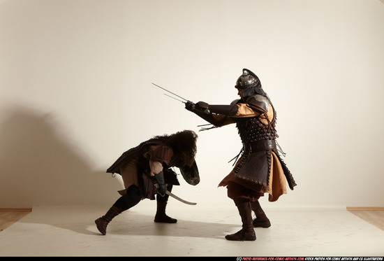 Adult Average White Fighting with sword Moving poses Army Men