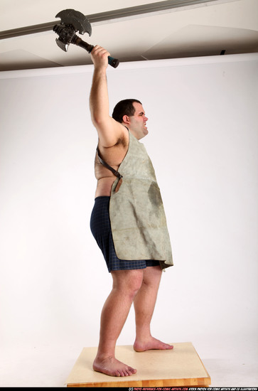 Man Adult Chubby White Fighting with sword Standing poses Army