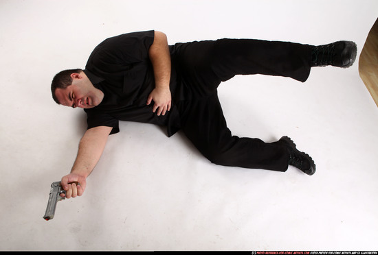 Man Adult Chubby White Fighting with gun Laying poses Casual