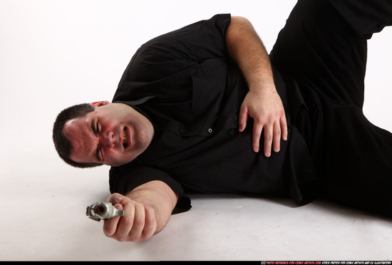 Man Adult Chubby White Fighting with gun Laying poses Casual