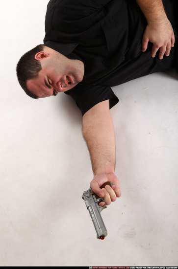 Man Adult Chubby White Fighting with gun Laying poses Casual