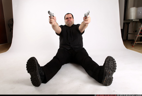 Man Adult Chubby White Fighting with gun Laying poses Casual