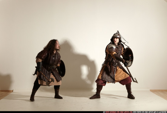 Adult Average White Fighting with sword Moving poses Army Men