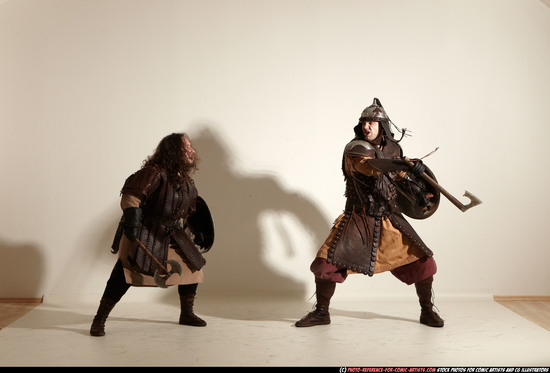 Adult Average White Fighting with sword Moving poses Army Men