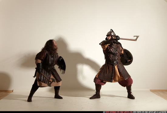 Adult Average White Fighting with sword Moving poses Army Men