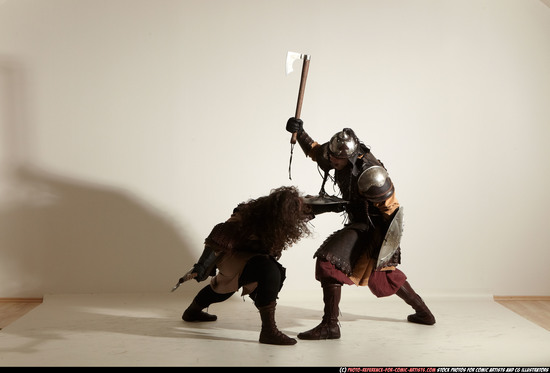 Adult Average White Fighting with sword Moving poses Army Men