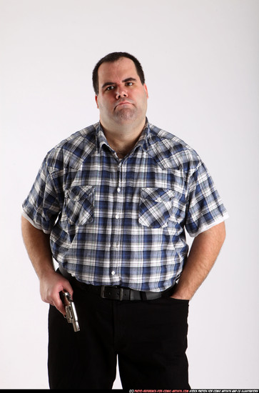 Man Adult Chubby White Fighting with gun Standing poses Casual