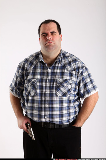 Man Adult Chubby White Fighting with gun Standing poses Casual