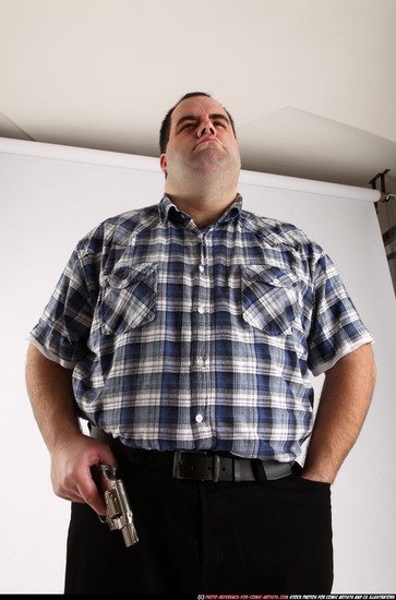 Man Adult Chubby White Fighting with gun Standing poses Casual