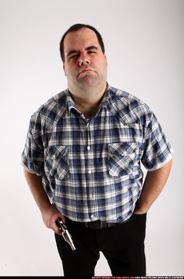 Man Adult Chubby White Fighting with gun Standing poses Casual