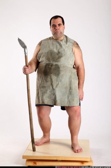 Man Adult Chubby White Fighting with spear Standing poses Underwear