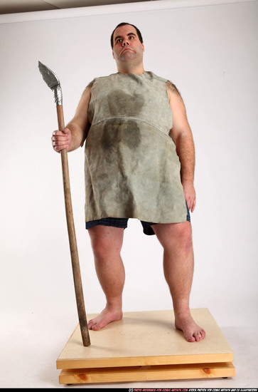 Man Adult Chubby White Fighting with spear Standing poses Underwear