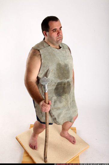 Man Adult Chubby White Fighting with spear Standing poses Underwear