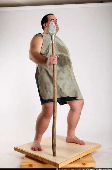 Man Adult Chubby White Fighting with spear Standing poses Underwear