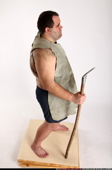 Man Adult Chubby White Fighting with spear Standing poses Underwear