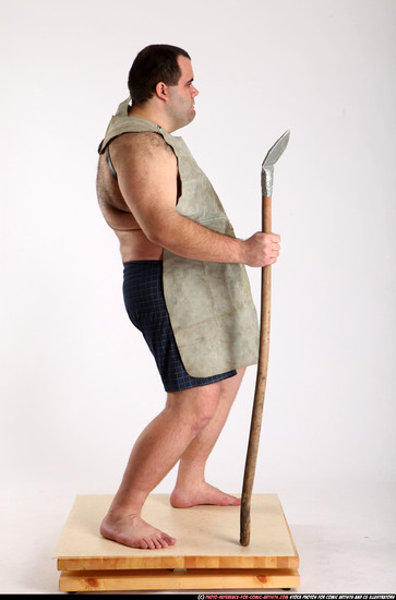 Man Adult Chubby White Fighting with spear Standing poses Underwear