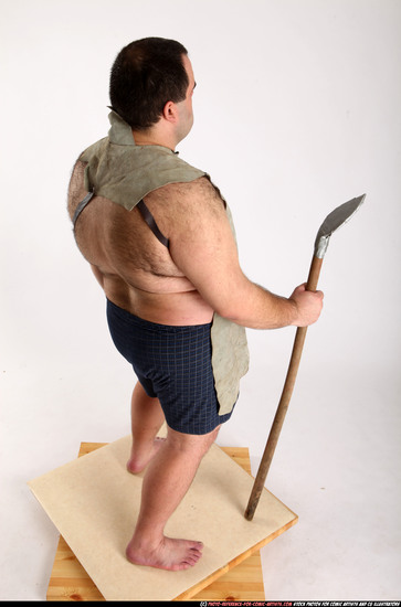 Man Adult Chubby White Fighting with spear Standing poses Underwear