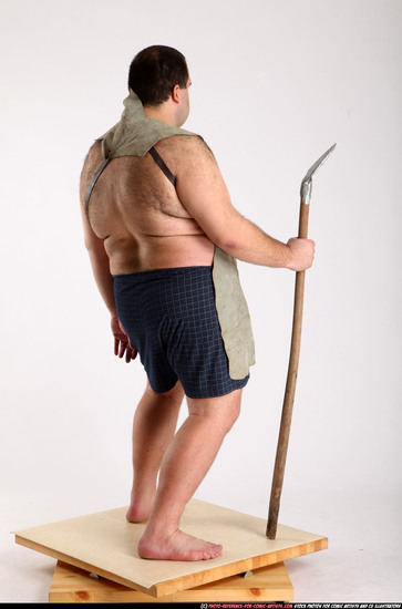 Man Adult Chubby White Fighting with spear Standing poses Underwear