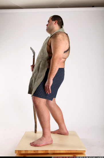 Man Adult Chubby White Fighting with spear Standing poses Underwear