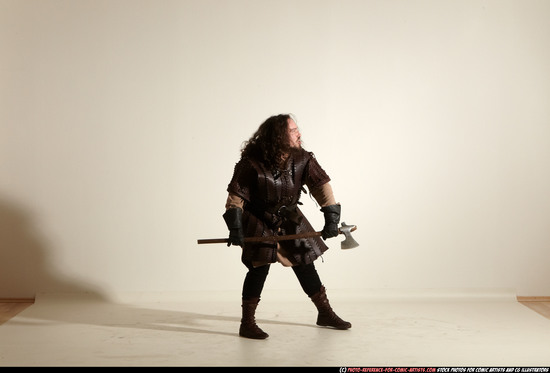 Man Adult Chubby White Fighting with sword Moving poses Army