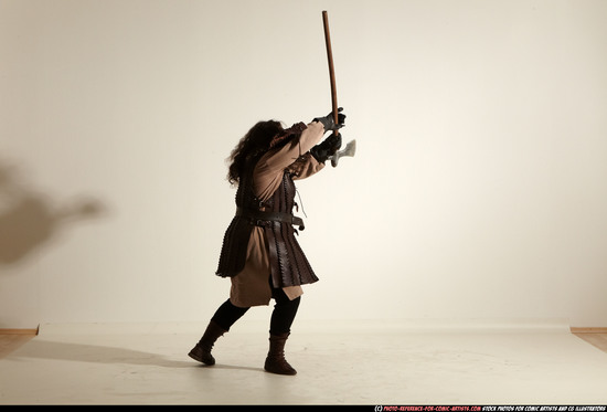 Man Adult Chubby White Fighting with sword Moving poses Army