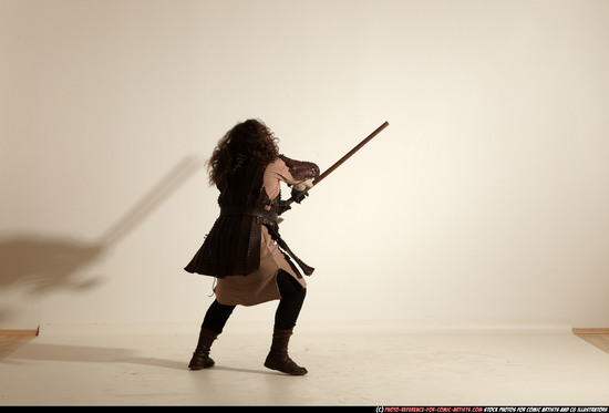 Man Adult Chubby White Fighting with sword Moving poses Army