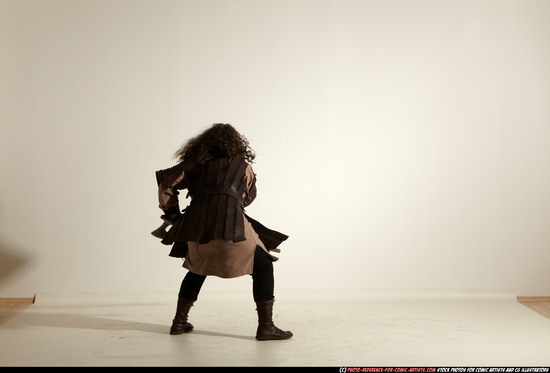 Man Adult Chubby White Fighting with sword Moving poses Army