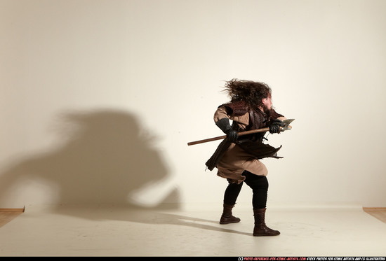 Man Adult Chubby White Fighting with sword Moving poses Army