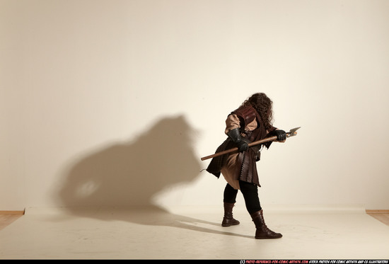 Man Adult Chubby White Fighting with sword Moving poses Army