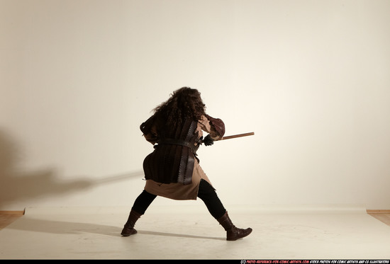 Man Adult Chubby White Fighting with sword Moving poses Army