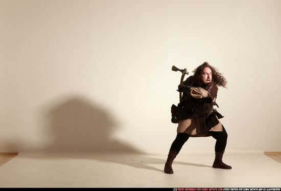 Man Adult Chubby White Fighting with sword Moving poses Army