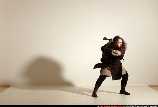 Man Adult Chubby White Fighting with sword Moving poses Army