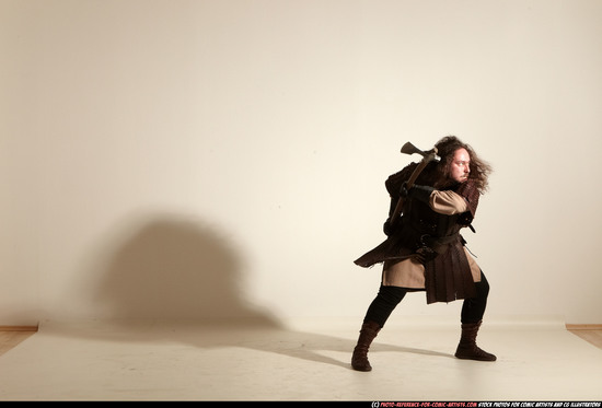 Man Adult Chubby White Fighting with sword Moving poses Army