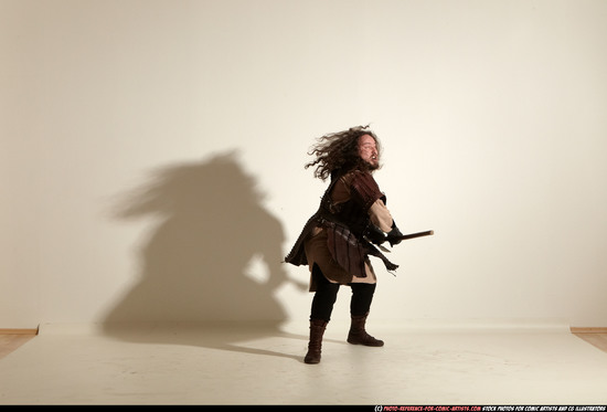 Man Adult Chubby White Fighting with sword Moving poses Army