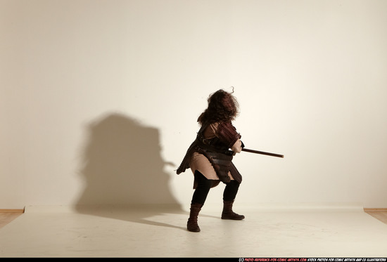 Man Adult Chubby White Fighting with sword Moving poses Army