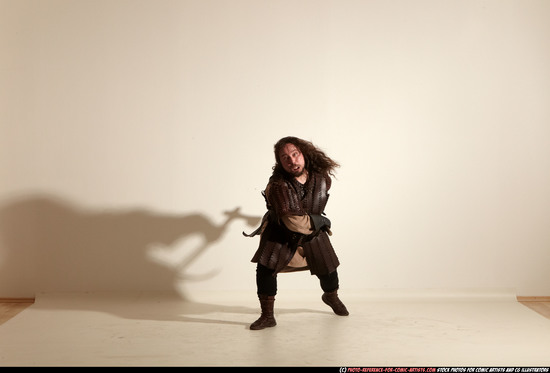 Man Adult Chubby White Fighting with sword Moving poses Army