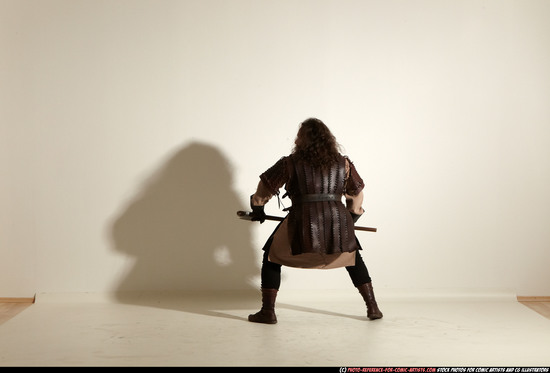 Man Adult Chubby White Fighting with sword Moving poses Army