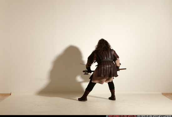 Man Adult Chubby White Fighting with sword Moving poses Army