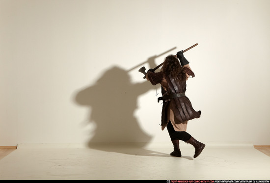 Man Adult Chubby White Fighting with sword Moving poses Army