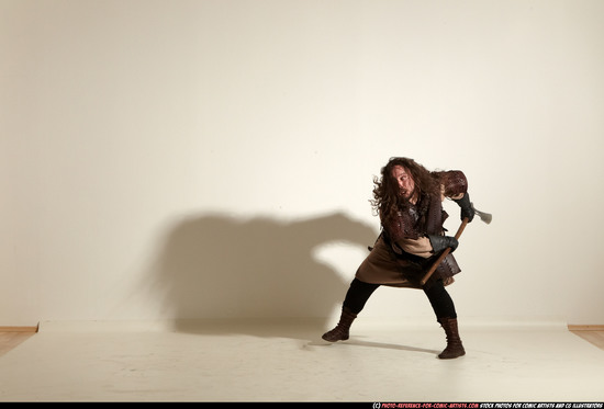 Man Adult Chubby White Fighting with sword Moving poses Army