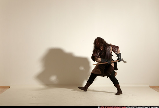 Man Adult Chubby White Fighting with sword Moving poses Army