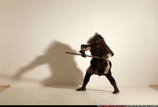 Man Adult Chubby White Fighting with sword Moving poses Army