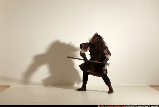 Man Adult Chubby White Fighting with sword Moving poses Army